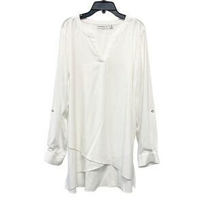 Susan Graver Women's White Long Sleeve Layered V‎ Neck Tunic Top Blouse Size 14P